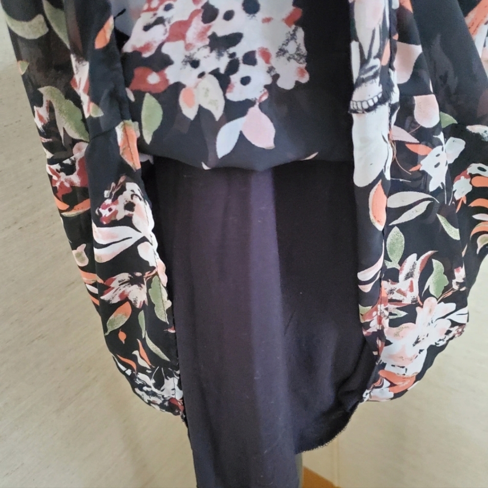 Final Touch Black & Multi Colored Floral Baby Doll Dress In Rayon Size Small - Picture 3 of 6